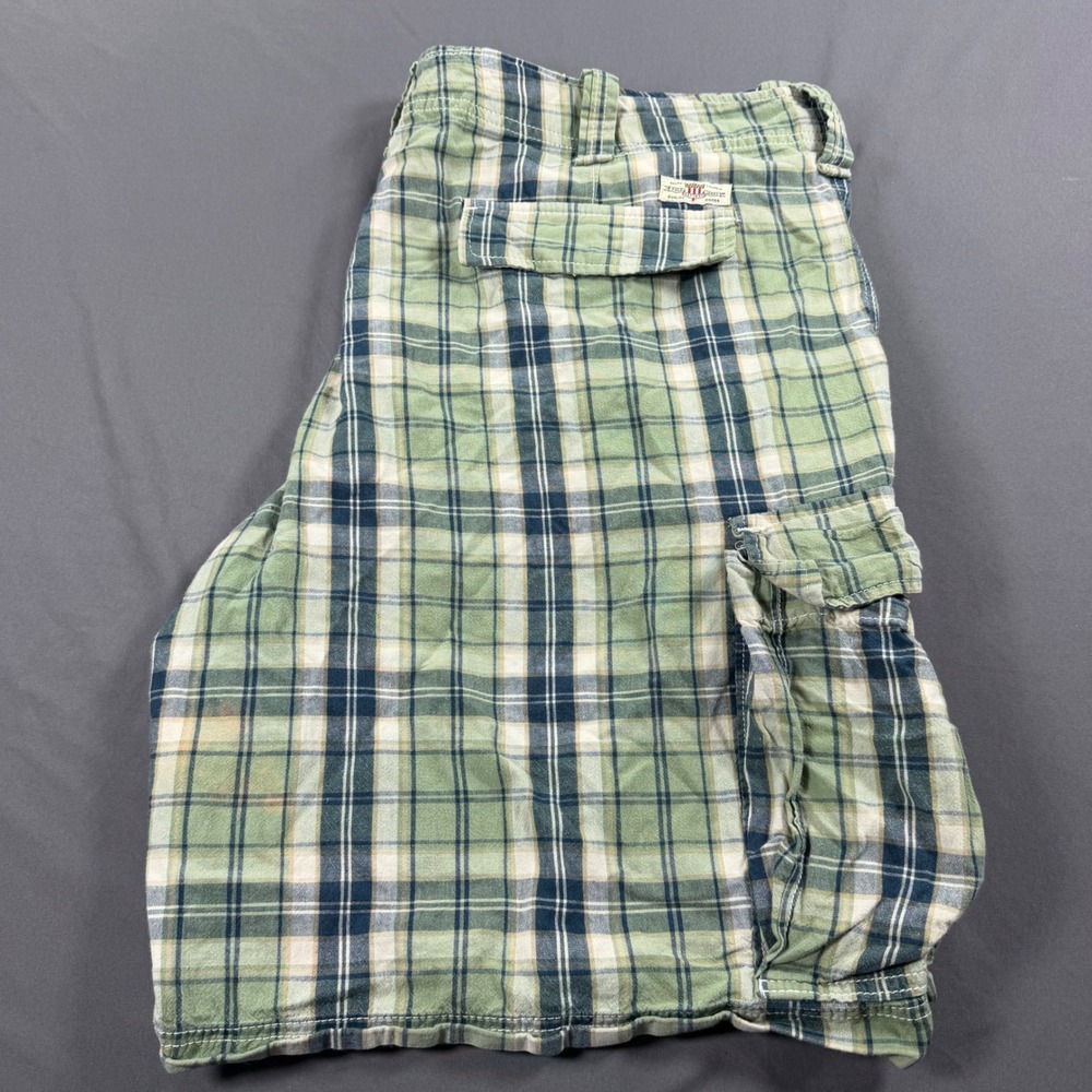 Polo Jeans Co Ralph Lauren Mens Green Plaid Cargo Shorts Size 40 Cotton Utility